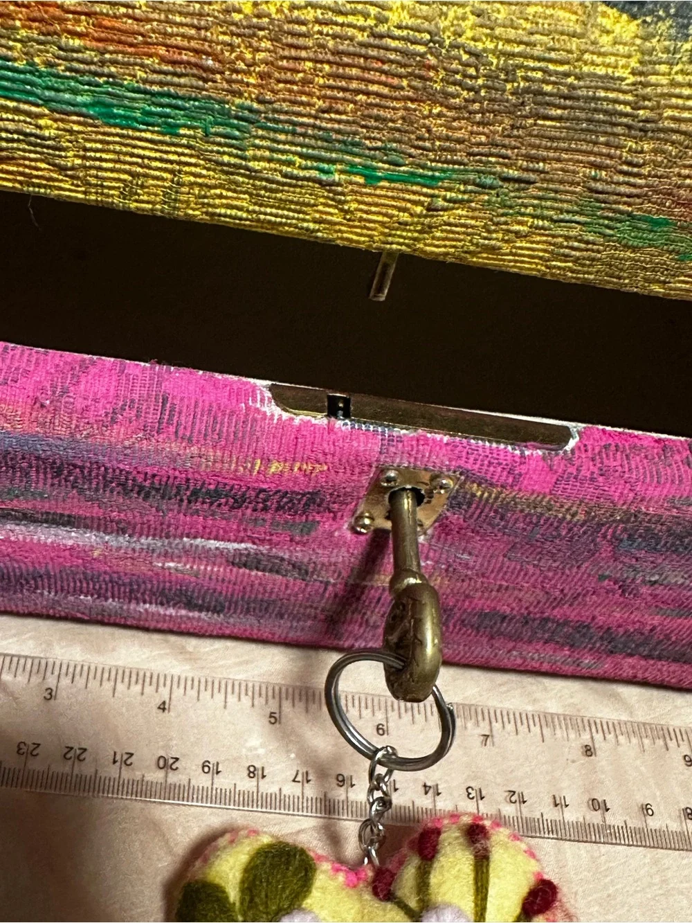 Hand-Painted Striped Jewelry Box with Cactus Motif